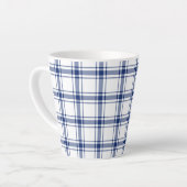 Blauw en Wit Nautisch Plaid Latte Mok (Linkerhoek)