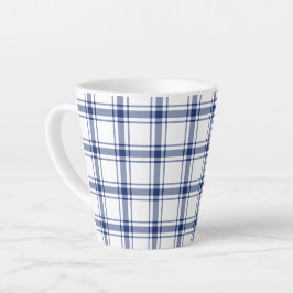 Blauw en Wit Nautisch Plaid Latte Mok