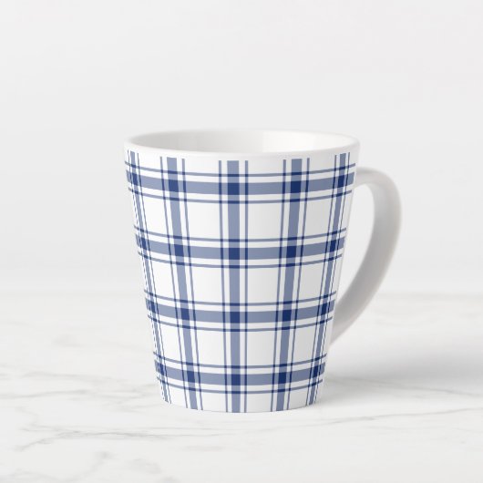 Blauw en Wit Nautisch Plaid Latte Mok (Rechterhoek)