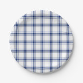 Blauw en Wit Nautisch Plaid Papieren Bordje (Voorkant)
