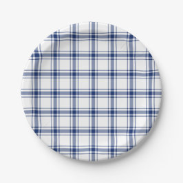 Blauw en Wit Nautisch Plaid Papieren Bordje