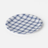 Blauw en Wit Nautisch Plaid Papieren Bordje (Gekanteld)