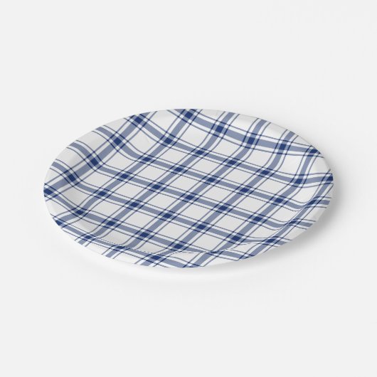 Blauw en Wit Nautisch Plaid Papieren Bordje (Gekanteld)