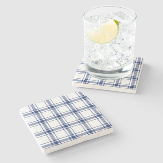 Blauw en Wit Nautisch Plaid Stenen Onderzetter (Zijkant)