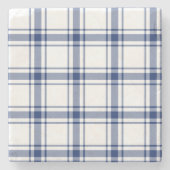 Blauw en Wit Nautisch Plaid Stenen Onderzetter (Voorkant)