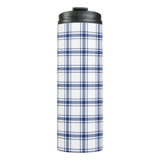 Blauw en Wit Nautisch Plaid Thermosbeker (Voorkant)