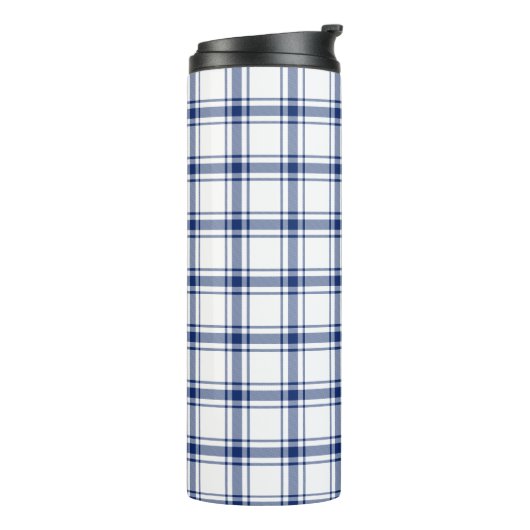 Blauw en Wit Nautisch Plaid Thermosbeker (Gedraaid links)
