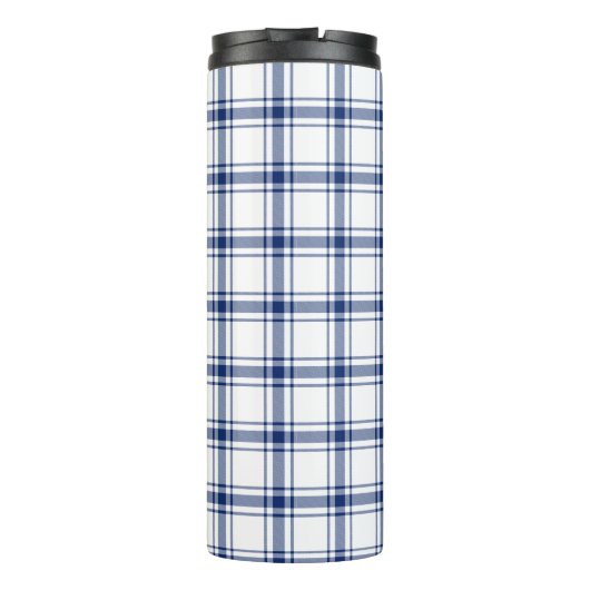 Blauw en Wit Nautisch Plaid Thermosbeker (Achterkant)