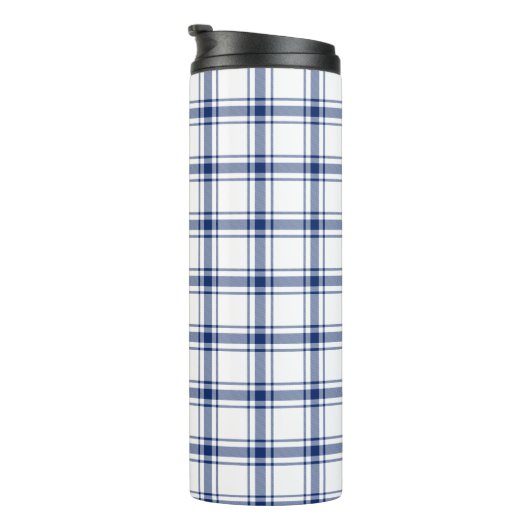 Blauw en Wit Nautisch Plaid Thermosbeker (Geroteerd rechts)