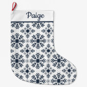 Blauw en Wit Nordic Snowflake Patroon Custom Grote Kerstsok (Voorkant)