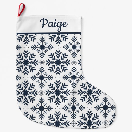 Blauw en Wit Nordic Snowflake Patroon Custom Grote Kerstsok (Voorkant)