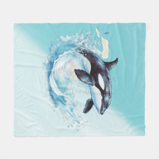 Blauw en Wit Oceaanstrand Nautisch Fleece Deken (Voorkant (Horizontaal))