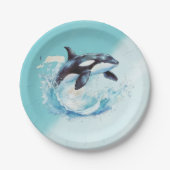 Blauw en Wit Oceaanstrand Nautisch Papieren Bordje (Voorkant)