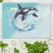 Blauw en Wit Oceaanstrand Nautisch Theedoek (Gevouwen)