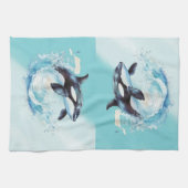 Blauw en Wit Oceaanstrand Nautisch Theedoek (Horizontaal)