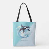 Blauw en Wit Oceaanstrand Nautisch Tote Bag (Achterkant)