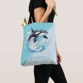 Blauw en Wit Oceaanstrand Nautisch Tote Bag (Dichtbij)