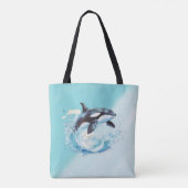 Blauw en Wit Oceaanstrand Nautisch Tote Bag (Achterkant)