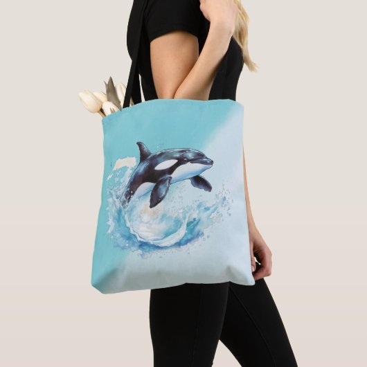 Blauw en Wit Oceaanstrand Nautisch Tote Bag (Dichtbij)
