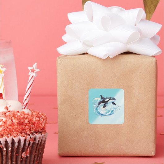 Blauw en Wit Oceaanstrand Nautisch Vierkante Sticker (Feest)