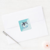 Blauw en Wit Oceaanstrand Nautisch Vierkante Sticker (Envelop)