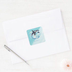 Blauw en Wit Oceaanstrand Nautisch Vierkante Sticker