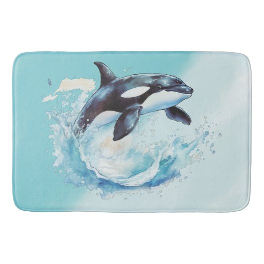 Blauw en Wit Ocra Oceaanstrand Nautilus Badmat (Voorkant)