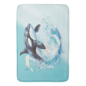 Blauw en Wit Ocra Oceaanstrand Nautilus Badmat (Voorkant Verticaal)
