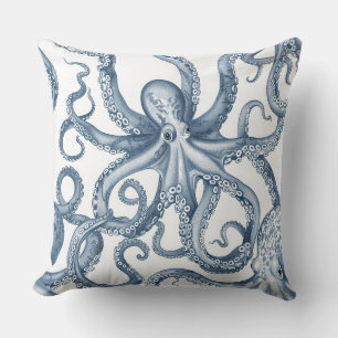 Blauw en wit Octopus Design Kussen. Kussen