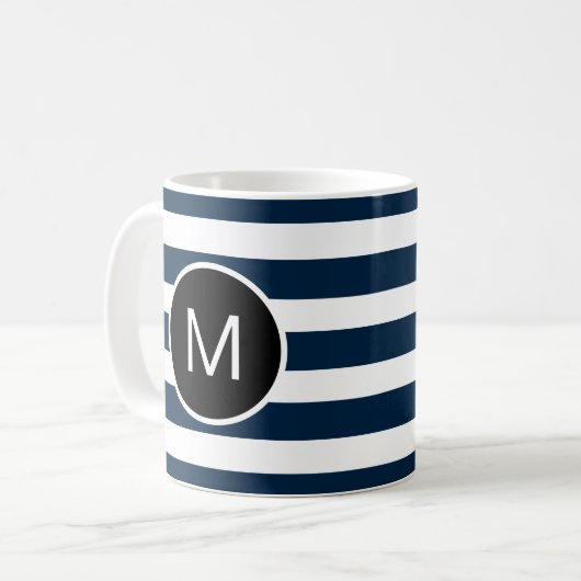 Blauw en wit (of Aangepaste kleuren) gestreept mon Koffiemok (Voorkant links)