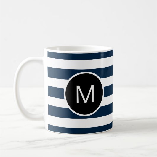 Blauw en wit (of Aangepaste kleuren) gestreept mon Koffiemok (Links)