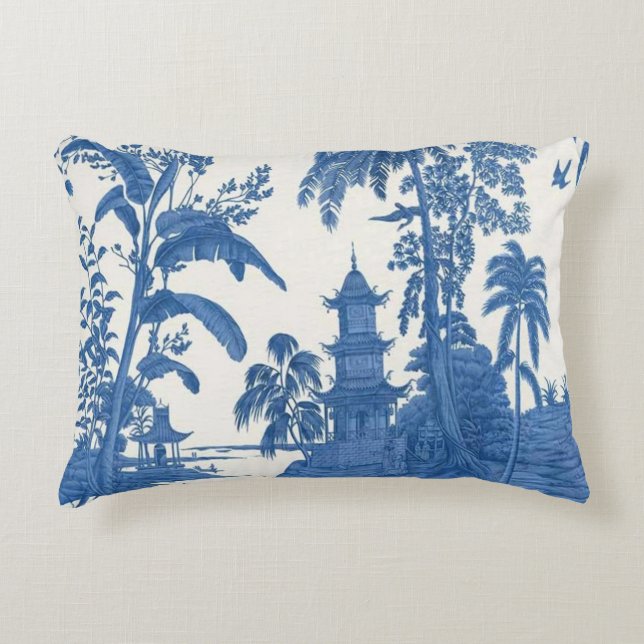 Blauw en Wit Oosters Chinoiserie Accent Kussen (Voorkant)