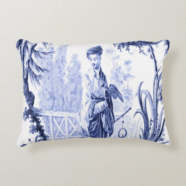 Blauw en Wit Oosters Chinoiserie Accent Kussen (Voorkant)