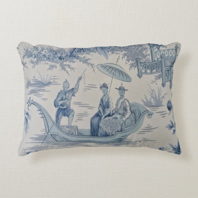 Blauw en Wit Oosters Chinoiserie Accent Kussen (Voorkant)