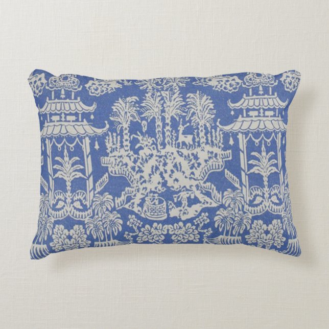 Blauw en Wit Oosters Chinoiserie Accent Kussen (Voorkant)