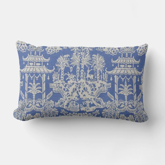 Blauw en Wit Oosters Chinoiserie Kussen (Voorkant)
