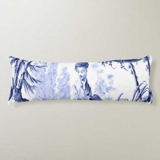 Blauw en Wit Oosters Chinoiserie Lichaamskussen (Voorkant)