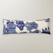 Blauw en Wit Oosters Chinoiserie Lichaamskussen (Achterkant)