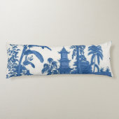 Blauw en Wit Oosters Chinoiserie Lichaamskussen (Achterkant)