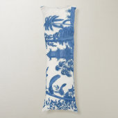 Blauw en Wit Oosters Chinoiserie Lichaamskussen (Voorkant Verticaal)