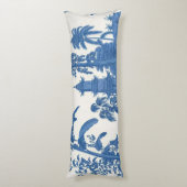 Blauw en Wit Oosters Chinoiserie Lichaamskussen (Achterkant (Verticaal))