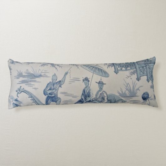 Blauw en Wit Oosters Chinoiserie Lichaamskussen (Achterkant)