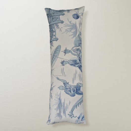 Blauw en Wit Oosters Chinoiserie Lichaamskussen (Achterkant (Verticaal))
