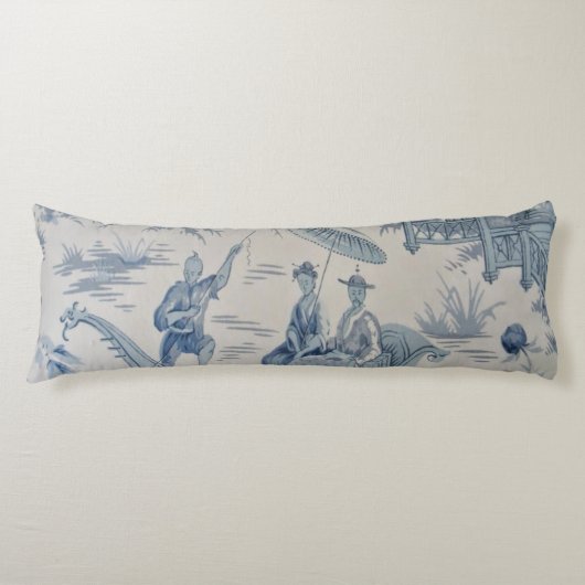 Blauw en Wit Oosters Chinoiserie Lichaamskussen (Voorkant)