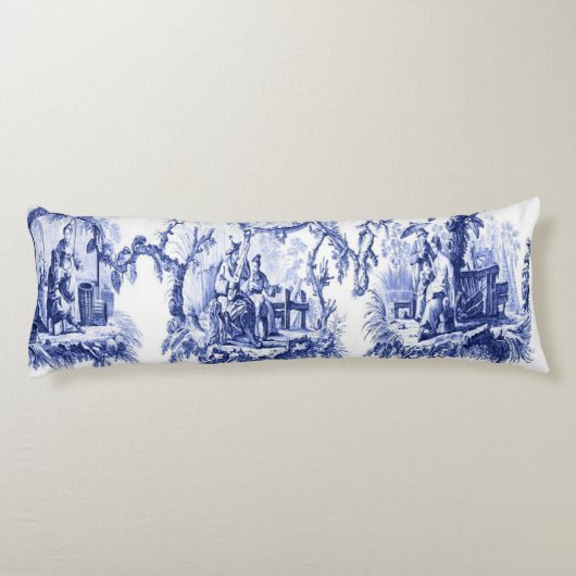 Blauw en Wit Oosters Chinoiserie Lichaamskussen (Achterkant)