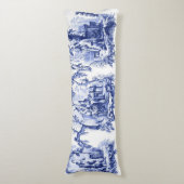 Blauw en Wit Oosters Chinoiserie Lichaamskussen (Voorkant Verticaal)