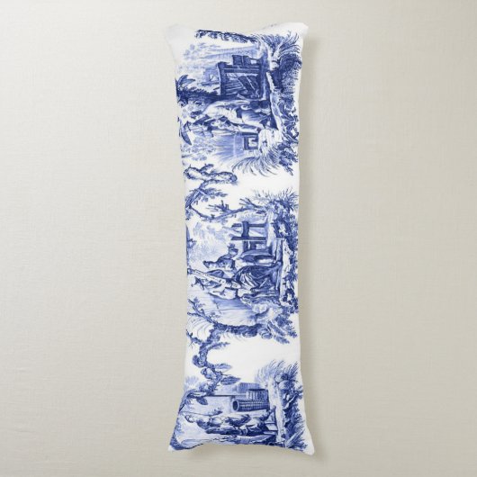 Blauw en Wit Oosters Chinoiserie Lichaamskussen (Voorkant Verticaal)