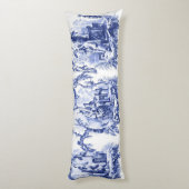 Blauw en Wit Oosters Chinoiserie Lichaamskussen (Achterkant (Verticaal))