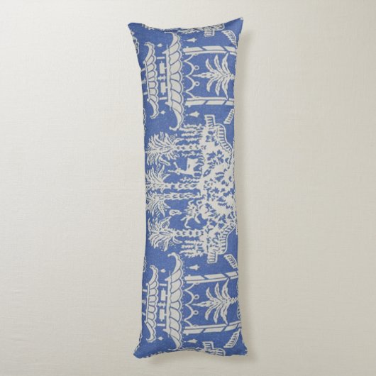 Blauw en Wit Oosters Chinoiserie Lichaamskussen (Achterkant (Verticaal))