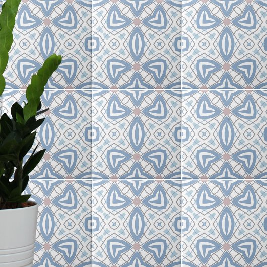 Blauw en wit op Abstracte moderne geometrische kun Tegeltje